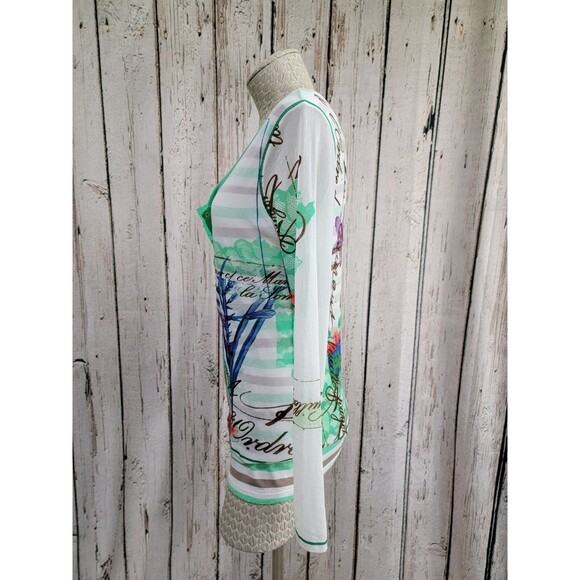 LM Women's Size 40 Marc Aurel Sheer Sleeve Layered Floral Blouse Shirt Top EUC - Picture 5 of 11